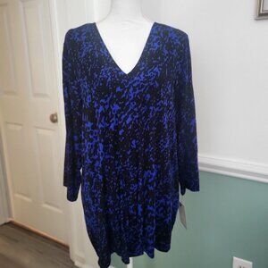 NWT, Dana Buchman Women's Top, 1X, Blue/Black